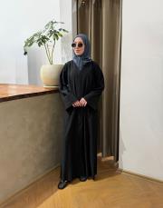 siyah tensel çizgili v yaka abaya 4