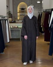 kahve %100 keten abaya 4
