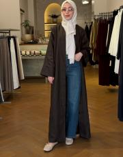kahve %100 keten abaya 5