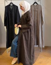 kahve %100 keten abaya 8