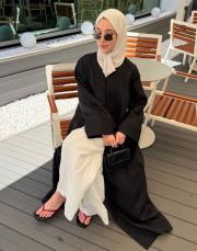 siyah %100 keten abaya 3