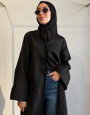 siyah %100 keten abaya 6