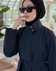 lacivert su itici kuşaklı abaya