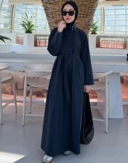 lacivert su itici kuşaklı abaya 2