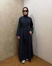 lacivert su itici kuşaklı abaya 3