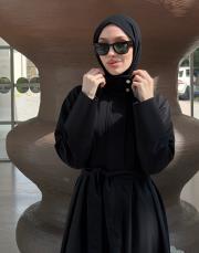 siyah su itici kuşaklı abaya 2