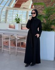 siyah su itici kuşaklı abaya 5