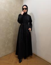 siyah su itici kuşaklı abaya 6