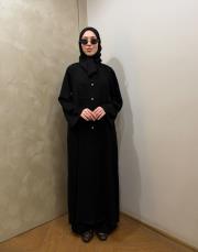 siyah nida brit detaylı abaya