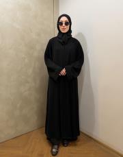 siyah nida simli biye detaylı abaya