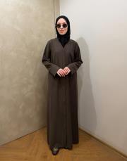 kahve tensel çizgili v yaka abaya -2