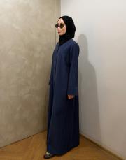 lacivert tensel çizgili v yaka abaya -2 2
