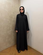 siyah tensel çizgili v yaka abaya -2