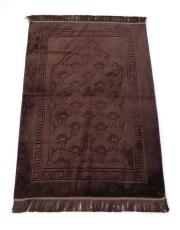 acı kahve deri astarlı baskılı peluş lüks seccade