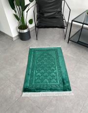 yeşil deri astarlı baskılı peluş lüks seccade 5