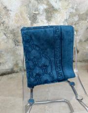 indigo mavi deri astarlı baskılı peluş lüks seccade