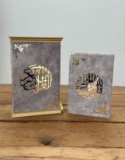 gri isme özel ahşap muhafazalı kadife kaplı lüks kuran ( orta boy ) 5