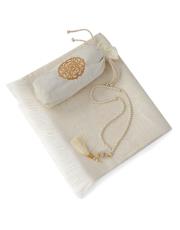 ekru nakış işlemeli silindir keseli seccade